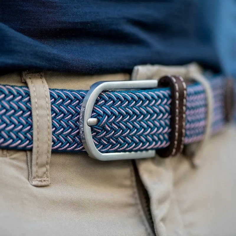 Ceinture tressée bicolore Billybelt bleue et blanche en cuir