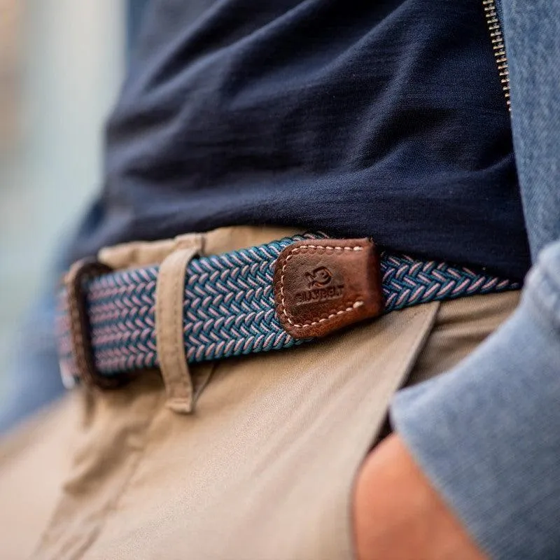 Ceinture tressée bicolore Billybelt bleue et blanche en cuir